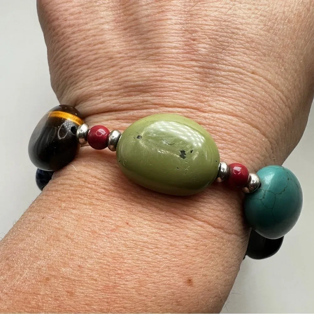 SALE! Chaps stone and faux stone and beaded bracelet‎ with button toggle clasp!